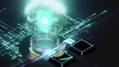 futuristic green hologram brain and data