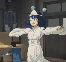Anime girl in white robe with hat