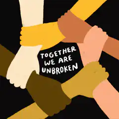 Hands holding together with text