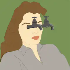 Woman with faucet eyes crying
