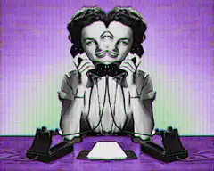 Charlie Chaplin with mustache and rainbow background