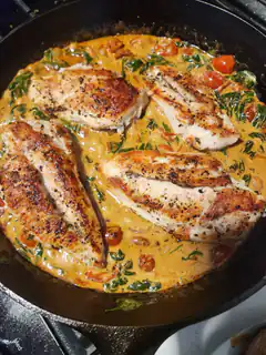 pan-seared chicken in creamy tomato sauce