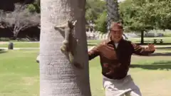 Man and squirrel in park
