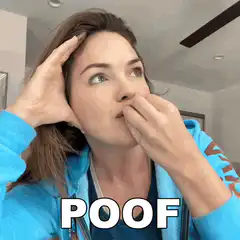 Woman thinking with poof text