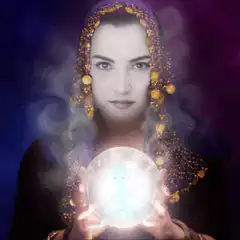 Woman with crystal ball and smoke