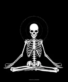 Meditating skeleton with halo