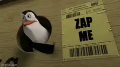 Penguin with Zap Me label