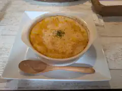 baked soup in white bowl