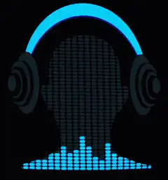 Blue pixel art headphones with audio equalizer