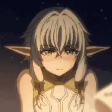 anime elf girl blushes with knife