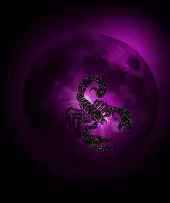 Scorpion silhouette on purple moon