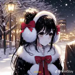 anime girl in snowy night