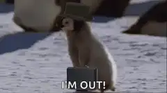 Penguin with hat and suitcase says I'm out