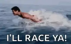 Man diving into water with text