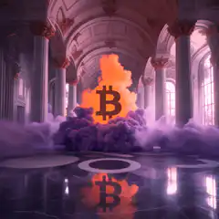 Bitcoin symbol in purple smoke