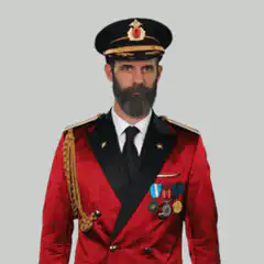 Man in red military uniform saluting