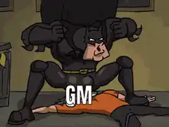 Batman sitting on Robin with GM text