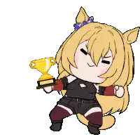Chibi horse girl holding trophy