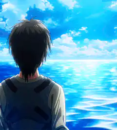 Anime boy looking at ocean