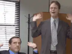 Dwight and Michael raising hands