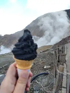 black soft serve ice cream at volcano