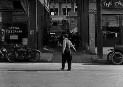 Man hit by car in silent film