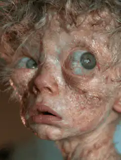 Creepy pale creature with bulging eyes