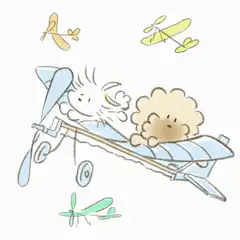 cute characters flying in a plane