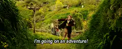 Bilbo Baggins running into adventure
