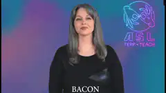 Woman signing bacon in ASL