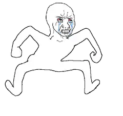 Crying bald man doing splits
