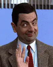 Mr. Bean waving with a sly smile