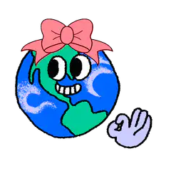 Earth with pink bow and hand
