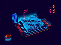 Retro 3D wireframe landscape animation
