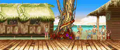Tropical village scene with villagers