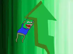 Pepe the Frog climbing green arrow