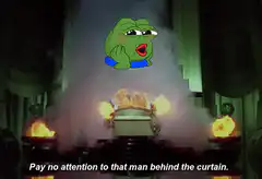 Pepe the Frog behind the curtain explosion