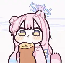 chibi cat girl eating log