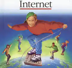 Boy surfing internet on keyboard