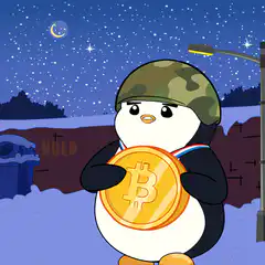 Penguin soldier holding bitcoin