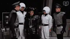 Giant Robo character bows to soldiers