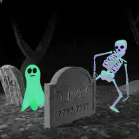 skeleton and ghost in graveyard