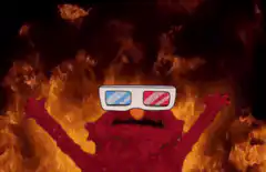 Elmo in 3D glasses on fire