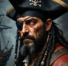 3D animated pirate with glowing red eye