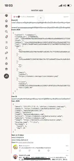 Nokorai app JSON data screenshot