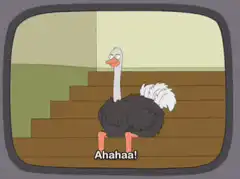 Ostrich laughing on stairs