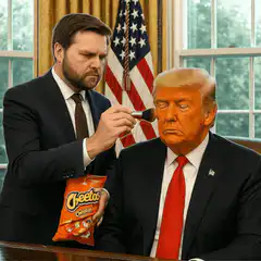 Zach Galifianakis applying Cheeto dust to Trump