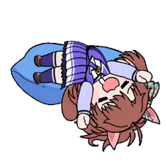 chibi girl lying on blue pillow