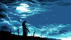 pixel art grim reaper graveyard