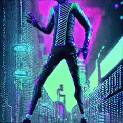 Cyberpunk character glowing in neon city
